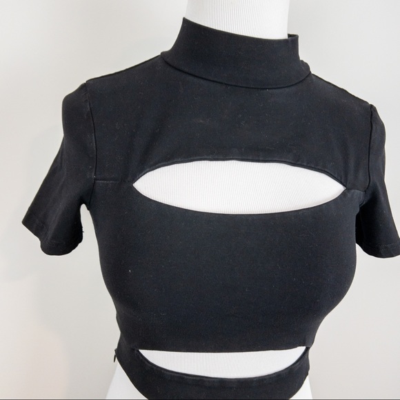 Tiger Mist Black Becca Cutout Mock Neck Crop Top - Size Small - Picture 4 of 12